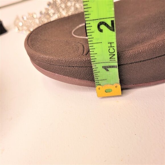 BROWN Sparkly Size 8 Summer Wedge Sandals Rhinestone Embellish Comfy Flip Flops - Picture 7 of 12